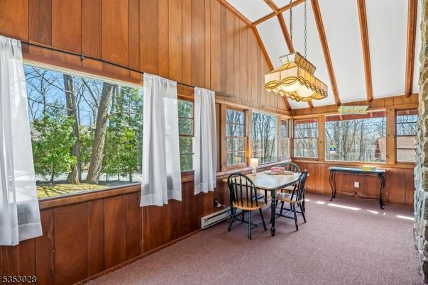 Dining room, Interior, Pendant Lights, Wooden Walls