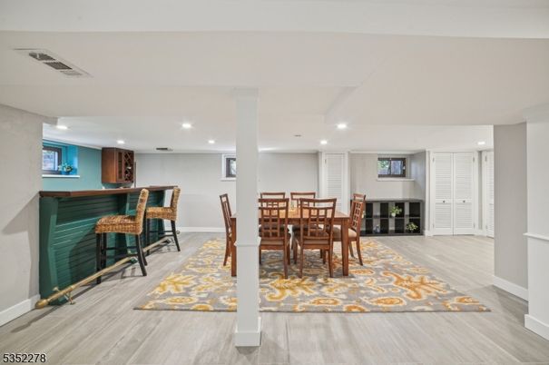 Dining room, Interior, Recessed Lighting, Wood Texture Flooring