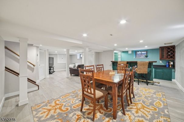 Dining room, Interior, Recessed Lighting, Wood Texture Flooring