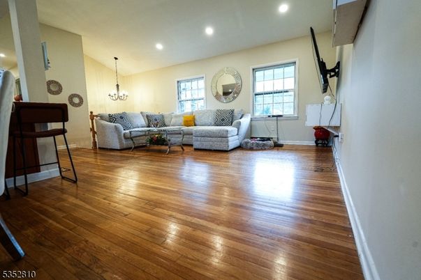 Interior, Living room, Pendant Lights, Recessed Lighting, Wood Texture Flooring