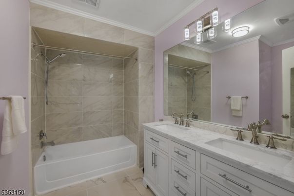 Bathroom, Dual Sink Vanities, Glass Shower, Interior, Marble, Marble Walls