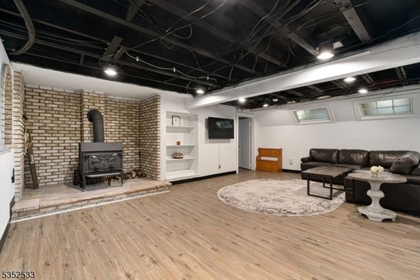 Interior, Living room, Stone Walls, Wood Texture Flooring