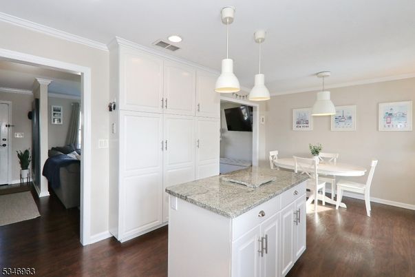 Dining room, Interior, Pendant Lights, Recessed Lighting, Wood Texture Flooring