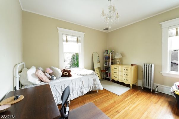 Bedroom, Chandelier, Interior, Wood Texture Flooring