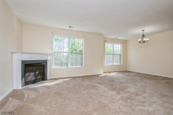 Chandelier, Empty room, Fireplace, Interior