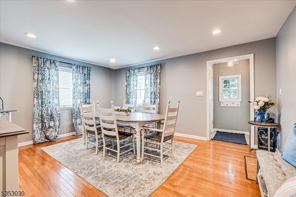 Dining room, Interior, Recessed Lighting, Wood Texture Flooring