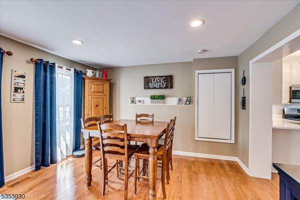 Dining room, Interior, Recessed Lighting, Wood Texture Flooring