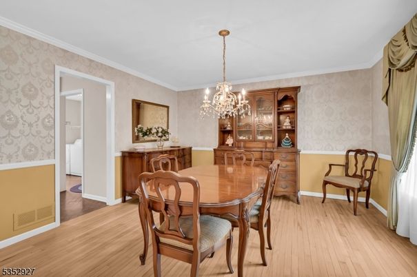 Chandelier, Dining room, Interior, Wood Texture Flooring
