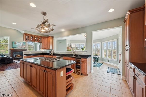 Chandelier, Fireplace, Interior, Kitchen, Living room, Recessed Lighting