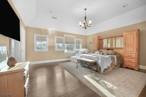 Bedroom, Chandelier, Interior, Wood Texture Flooring
