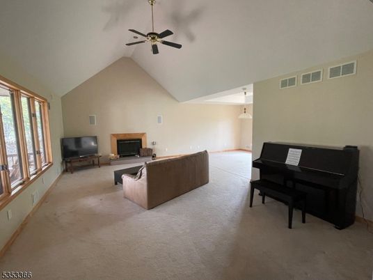 Fireplace, Interior, Living room, Pendant Lights, Piano