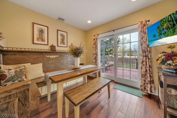 Dining room, Interior, Recessed Lighting, Wood Texture Flooring