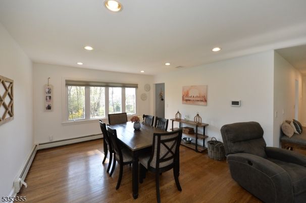 Dining room, Interior, Recessed Lighting, Wood Texture Flooring