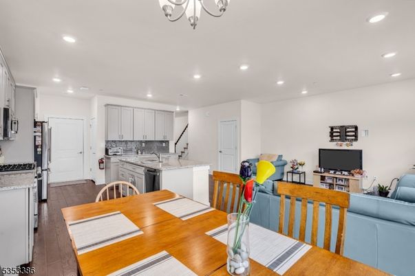 Dining room, Interior, Kitchen, Recessed Lighting, Wood Texture Flooring