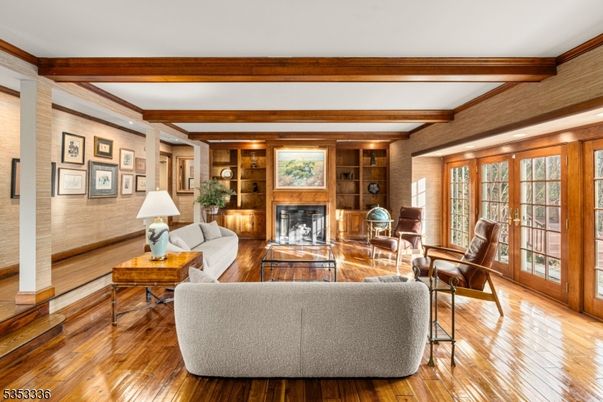 Fireplace, Interior, Living room, Wooden Beams, Wood Texture Flooring