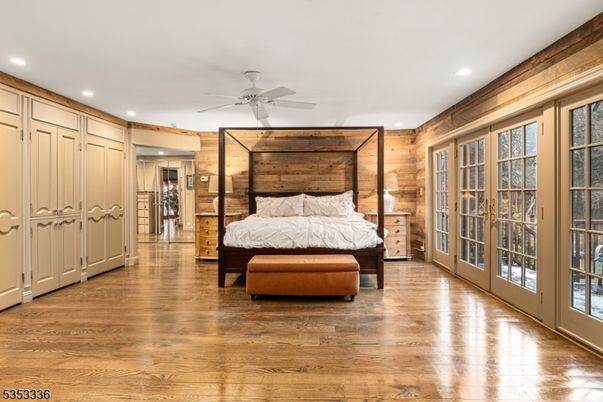 Bedroom, Interior, Recessed Lighting, Wood Texture Flooring, Wooden Walls