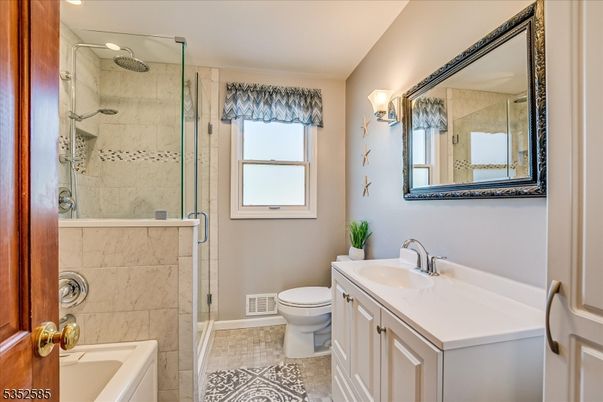 Bathroom, Dual Sink Vanities, Glass Shower, Interior, Marble Walls
