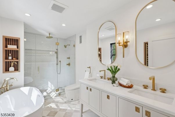 Bathroom, Dual Sink Vanities, Free Standing Baths, Glass Shower, Interior, Recessed Lighting
