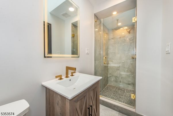 Bathroom, Glass Shower, Interior, Marble Walls, Recessed Lighting