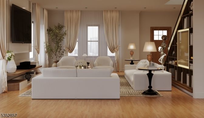 Interior, Living room, Recessed Lighting, Wood Texture Flooring