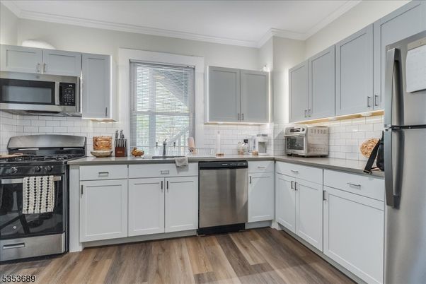 Interior, Kitchen, Stainless Steel Appliances, Wood Texture Flooring