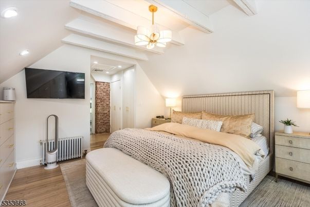 Bedroom, Interior, Pendant Lights, Recessed Lighting, Wood Texture Flooring