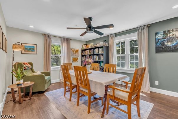 Dining room, Interior, Recessed Lighting, Wood Texture Flooring