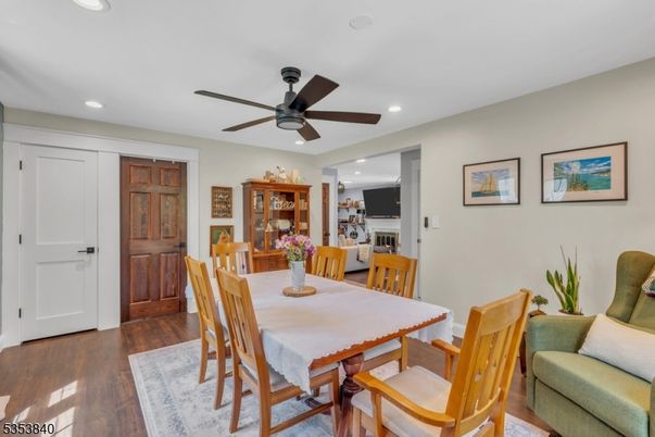 Dining room, Interior, Recessed Lighting, Wood Texture Flooring