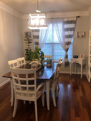 Dining room, Interior, Pendant Lights, Wood Texture Flooring
