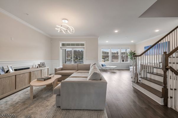 Interior, Living room, Pendant Lights, Recessed Lighting, Wood Texture Flooring