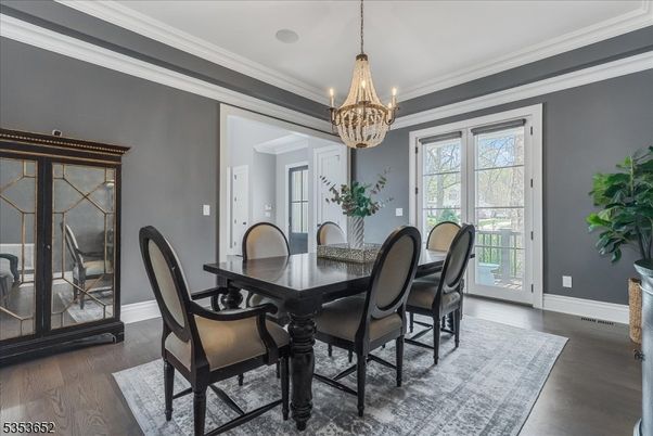 Chandelier, Dining room, Interior, Wood Texture Flooring