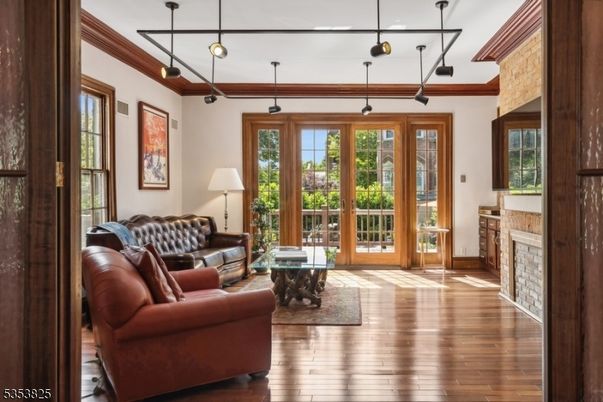 Fireplace, Interior, Living room, Pendant Lights, Wood Texture Flooring