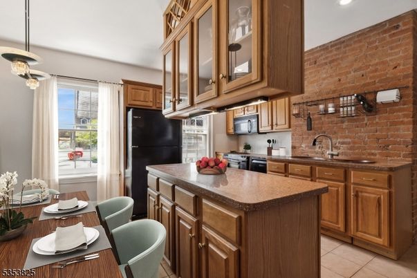 Interior, Kitchen, Pendant Lights, Recessed Lighting, Stainless Steel Appliances, Stone Walls