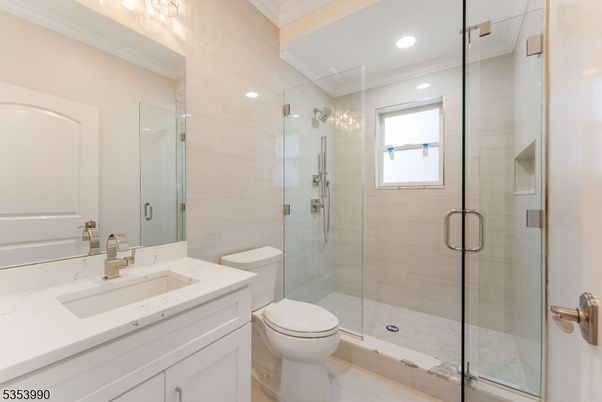 Bathroom, Glass Shower, Interior, Recessed Lighting