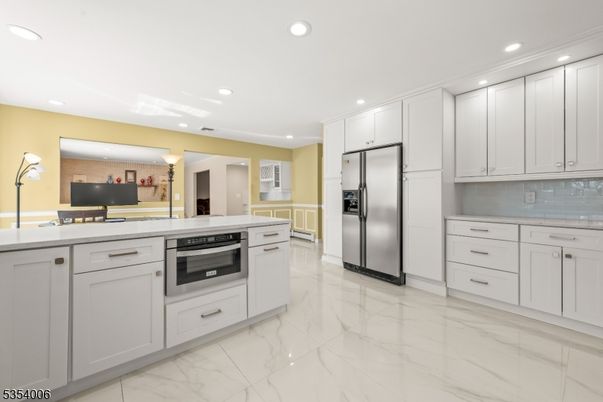 Interior, Kitchen, Marble, Recessed Lighting, Stainless Steel Appliances