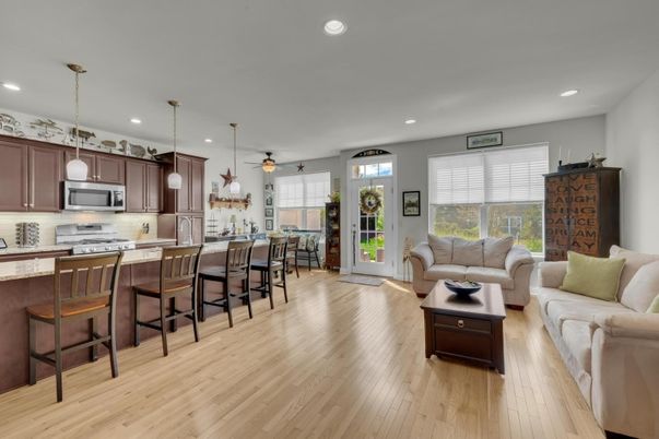Interior, Kitchen, Living room, Pendant Lights, Recessed Lighting, Stainless Steel Appliances, Wood Texture Flooring