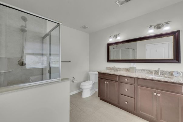 Bathroom, Dual Sink Vanities, Glass Shower, Interior