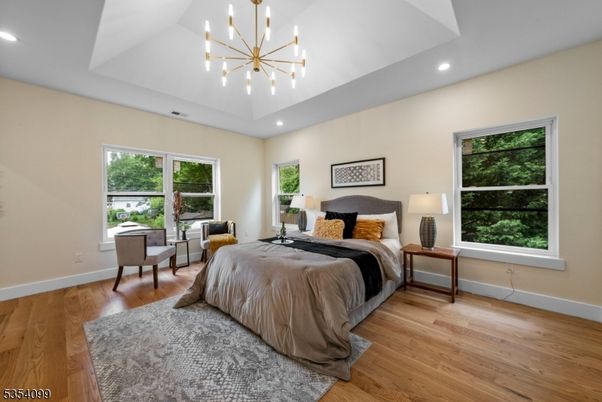 Bedroom, Interior, Pendant Lights, Recessed Lighting, Wood Texture Flooring