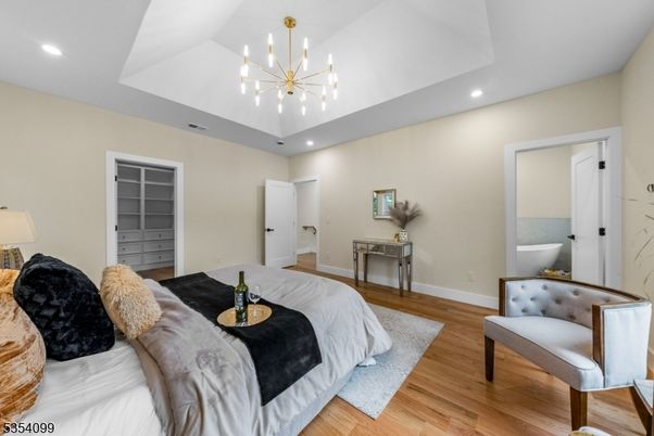 Bedroom, Interior, Pendant Lights, Recessed Lighting, Wood Texture Flooring