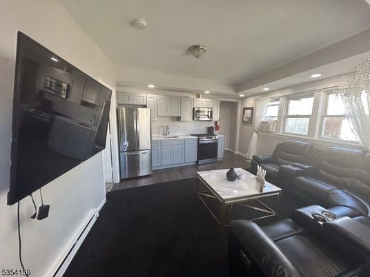 Interior, Kitchen, Living room, Recessed Lighting, Stainless Steel Appliances, Wood Texture Flooring