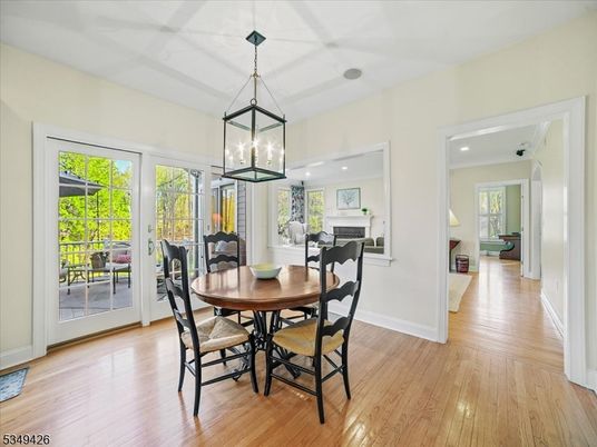 Dining room, Interior, Pendant Lights, Recessed Lighting, Wood Texture Flooring