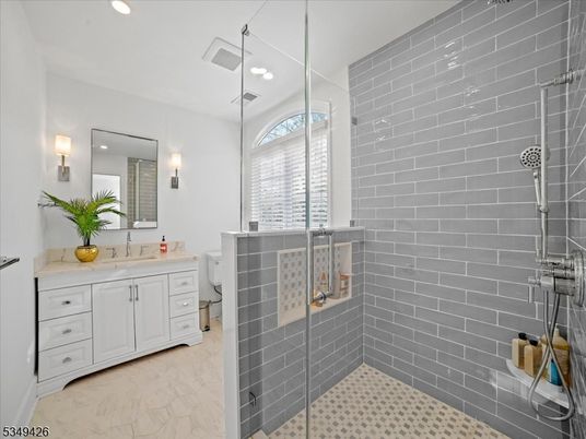 Bathroom, Glass Shower, Interior, Marble, Recessed Lighting