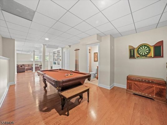 Billiard Table, Game Room, Interior, Recessed Lighting, Wood Texture Flooring