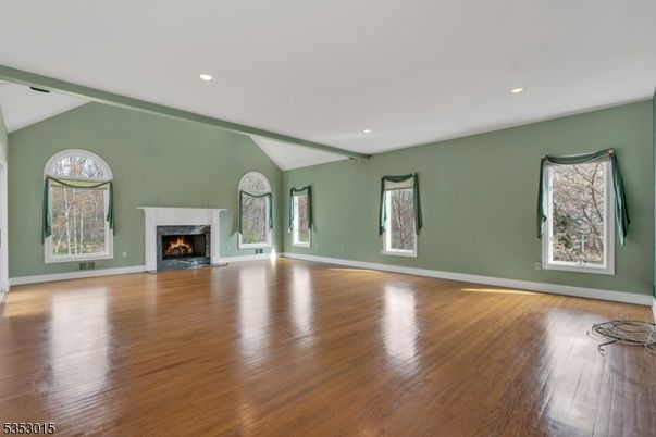 Empty room, Fireplace, Interior, Recessed Lighting, Wood Texture Flooring