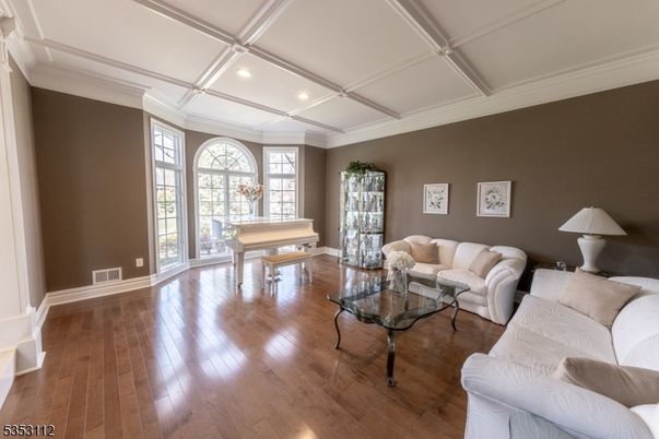 Interior, Living room, Piano, Recessed Lighting, Wood Texture Flooring