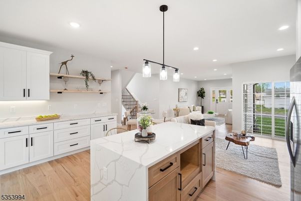 Interior, Kitchen, Pendant Lights, Recessed Lighting, Wood Texture Flooring