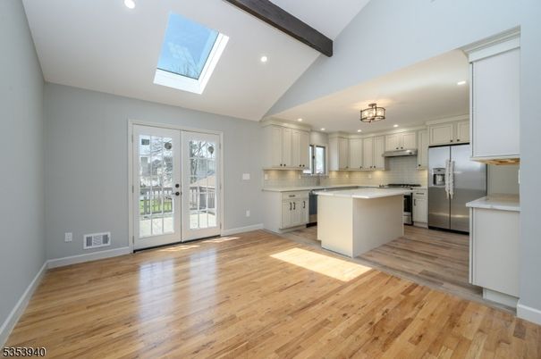 Interior, Kitchen, Recessed Lighting, Stainless Steel Appliances, Wooden Beams, Wood Texture Flooring