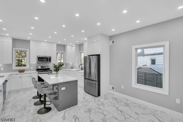 Interior, Kitchen, Marble, Recessed Lighting, Stainless Steel Appliances