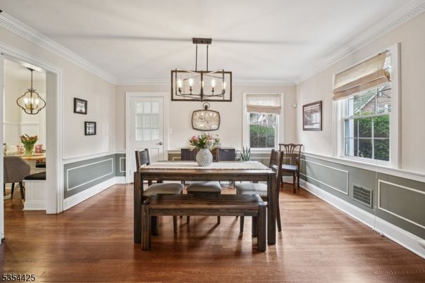 Dining room, Interior, Pendant Lights, Wood Texture Flooring
