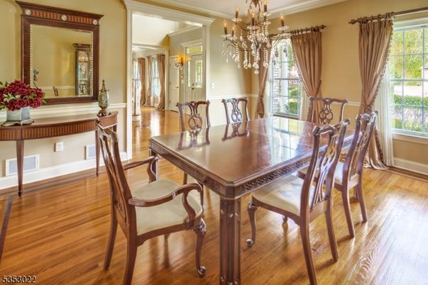 Chandelier, Dining room, Interior, Wood Texture Flooring